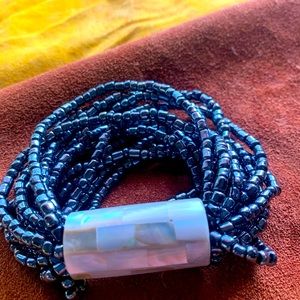 Abalone & “Mostacilla” beaded elastic bracelet stretch possible hematite new